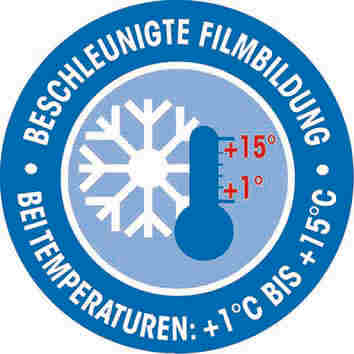 Beschleunigte Filmbildung bei Temperaturen +1 Grad Celsius bis 15 Grad Celsius